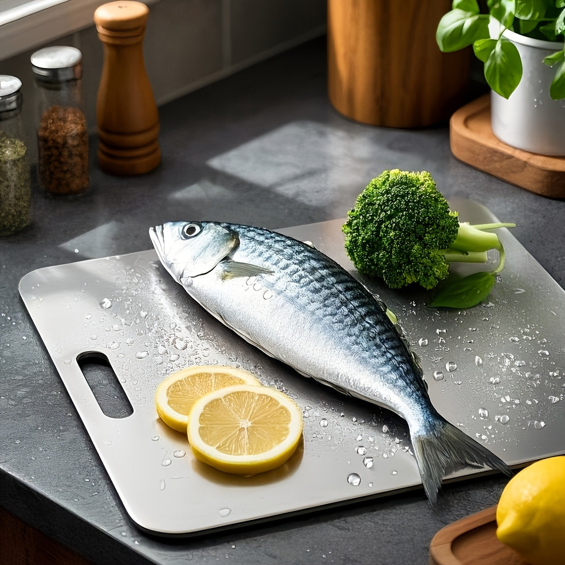 Set di 3 taglieri in acciaio al titanio di alta qualità - Acciaio inossidabile alimentare su entrambi i lati, superficie liscia, ideali per l'uso in cucina e in sala da pranzo, resistenti e facili da pulire.