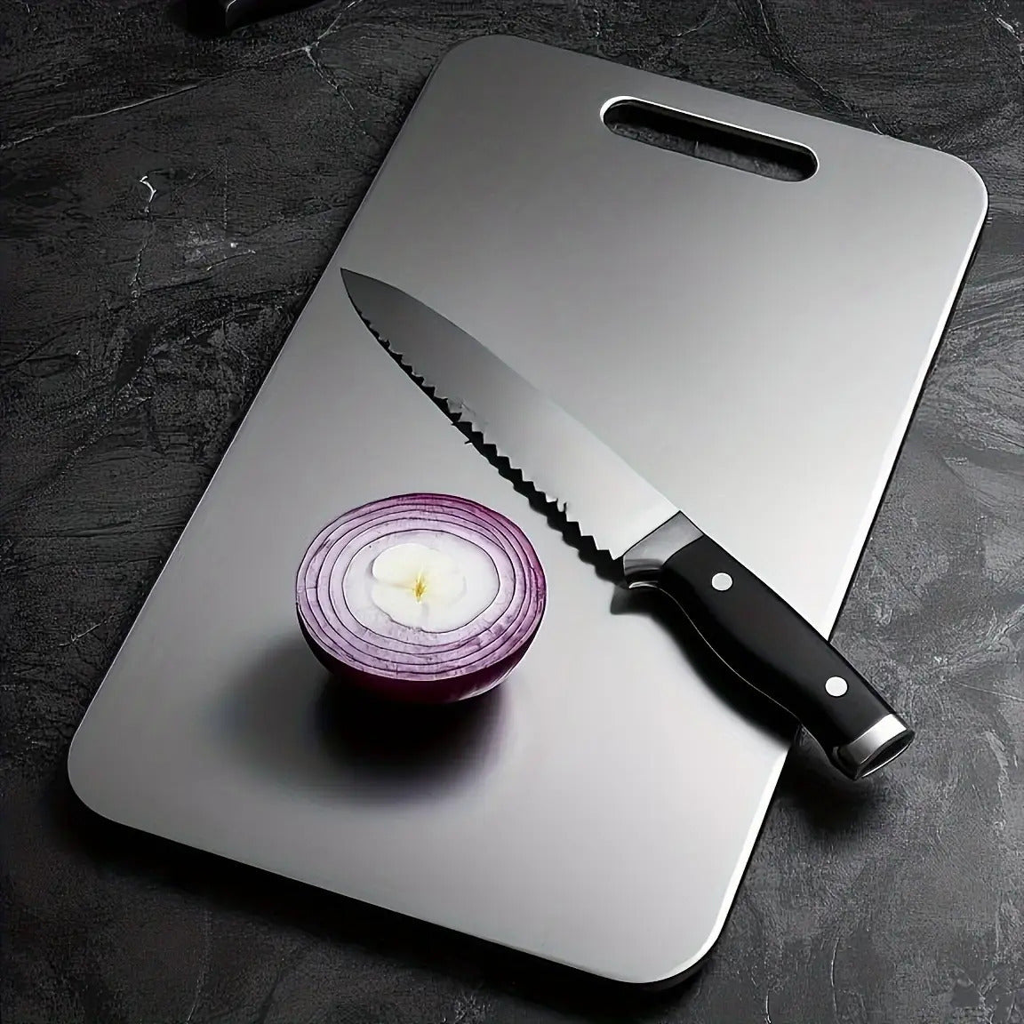 Set di 3 taglieri in acciaio al titanio di alta qualità - Acciaio inossidabile alimentare su entrambi i lati, superficie liscia, ideali per l'uso in cucina e in sala da pranzo, resistenti e facili da pulire.