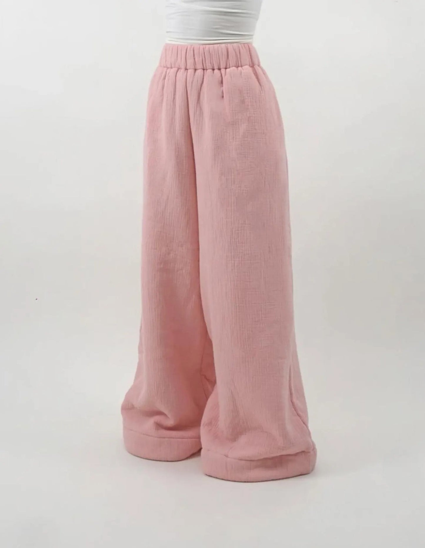 Pantaloni larghi casual da donna in stile street fashion, tinta unita