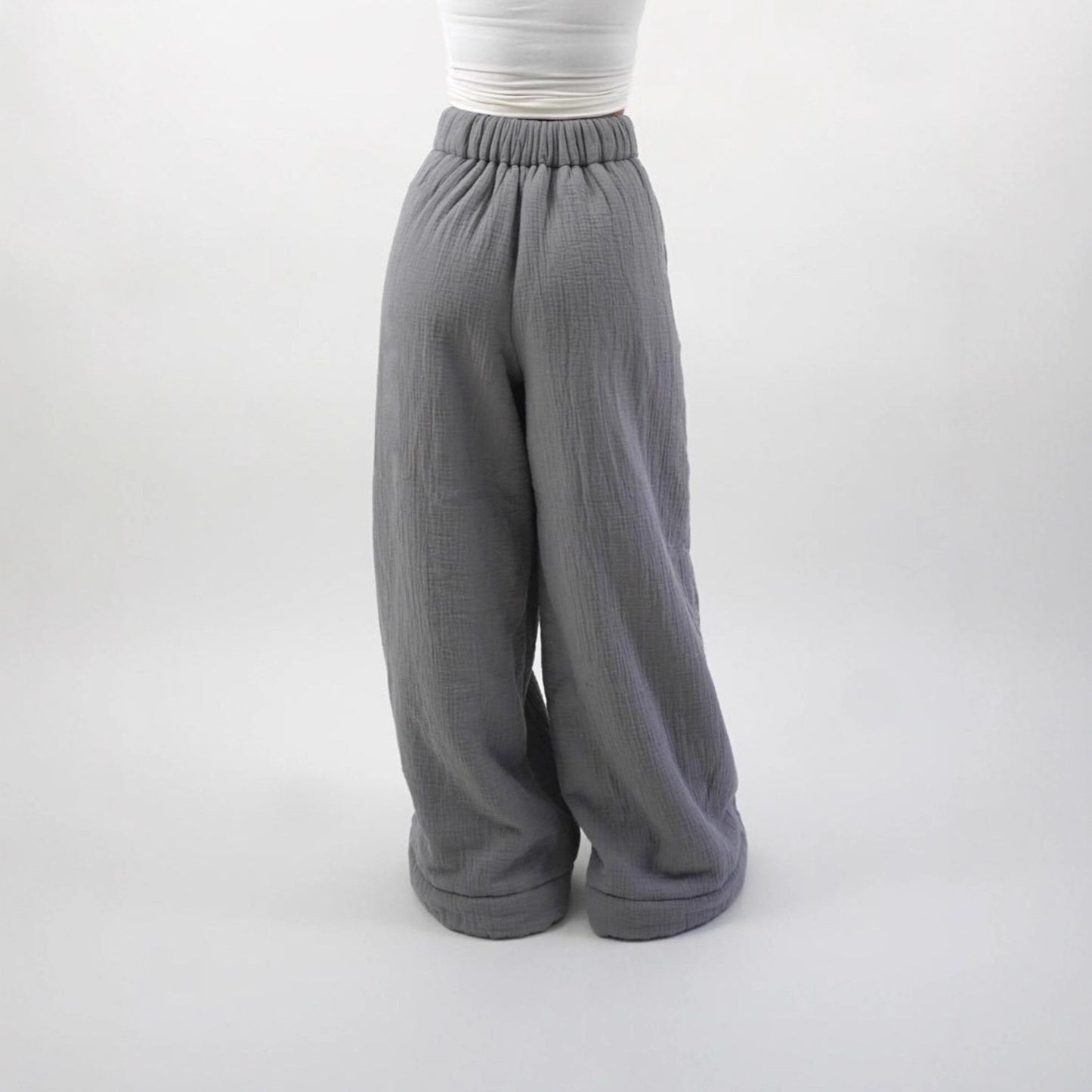 Pantaloni larghi casual da donna in stile street fashion, tinta unita