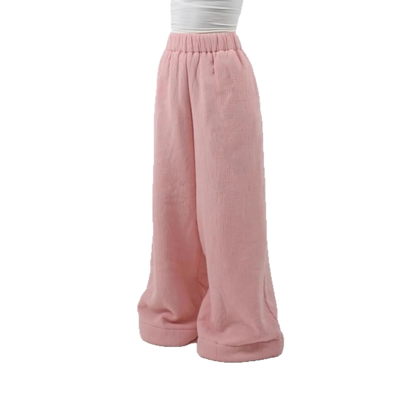 Pantaloni larghi casual da donna in stile street fashion, tinta unita