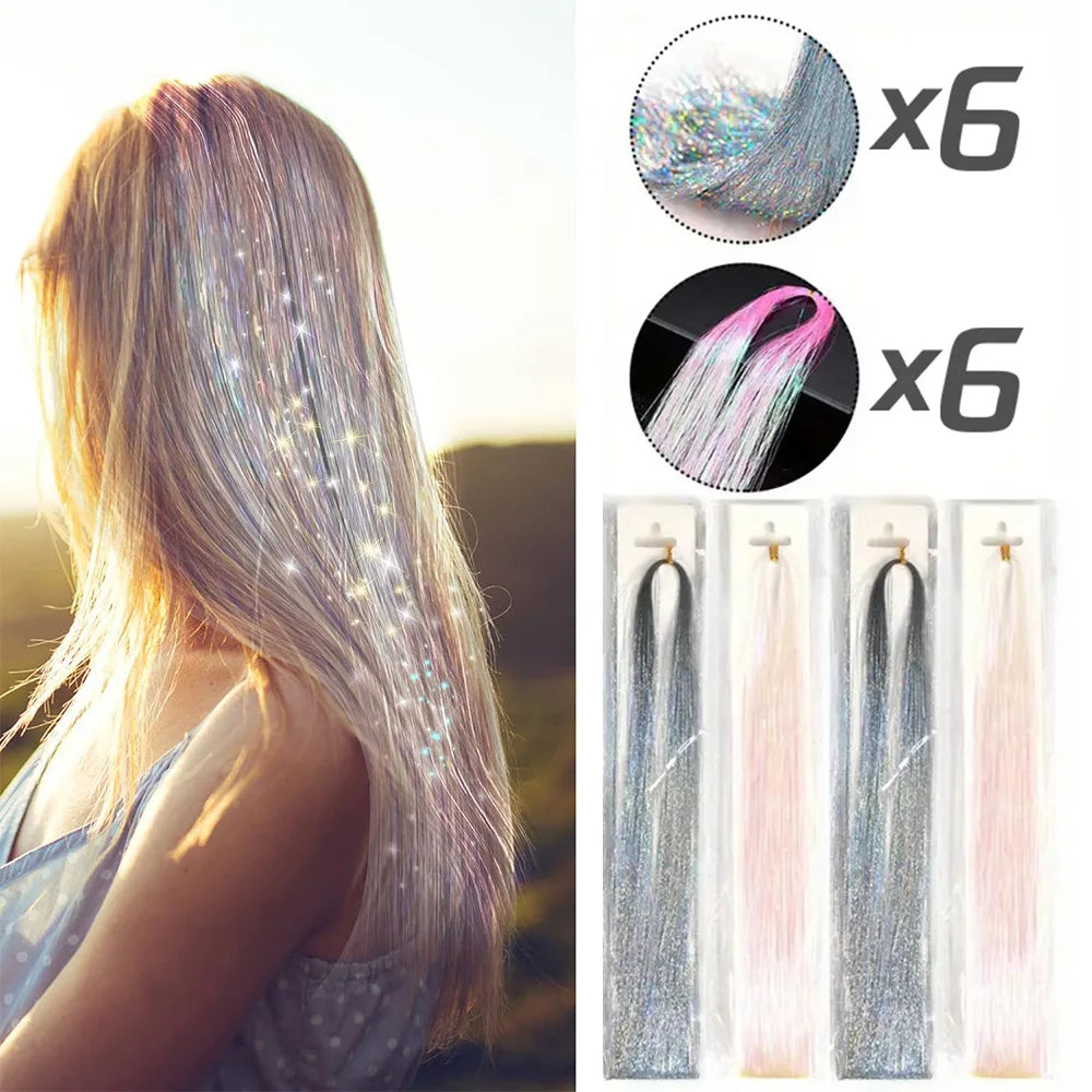Extension per capelli Tinsel 12 pezzi Accessori per capelli glitterati scintillanti e luccicanti per donne e ragazze per Natale, Capodanno e Halloween