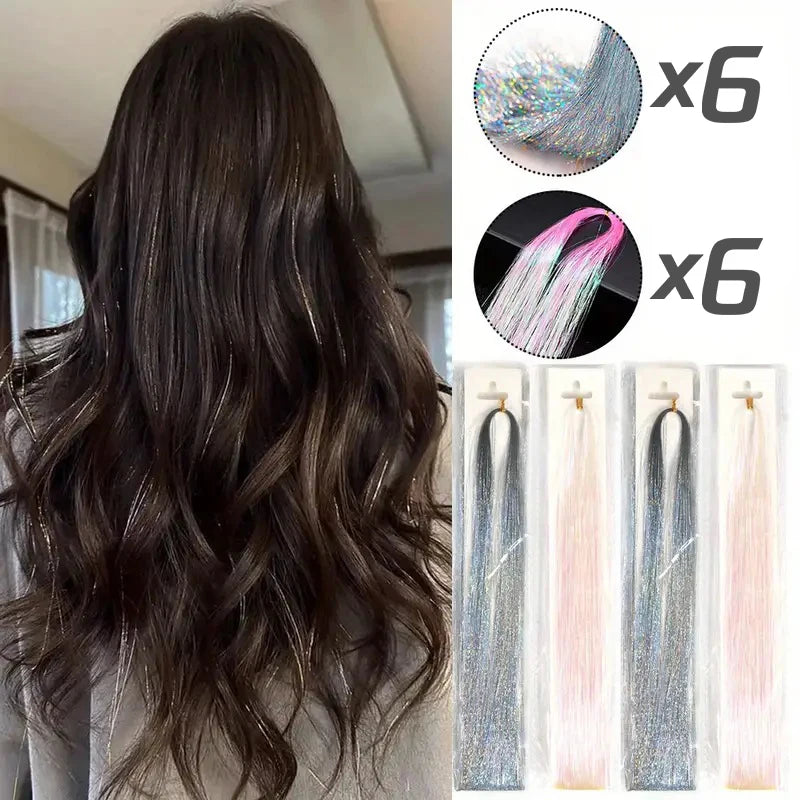 Extension per capelli Tinsel 12 pezzi Accessori per capelli glitterati scintillanti e luccicanti per donne e ragazze per Natale, Capodanno e Halloween