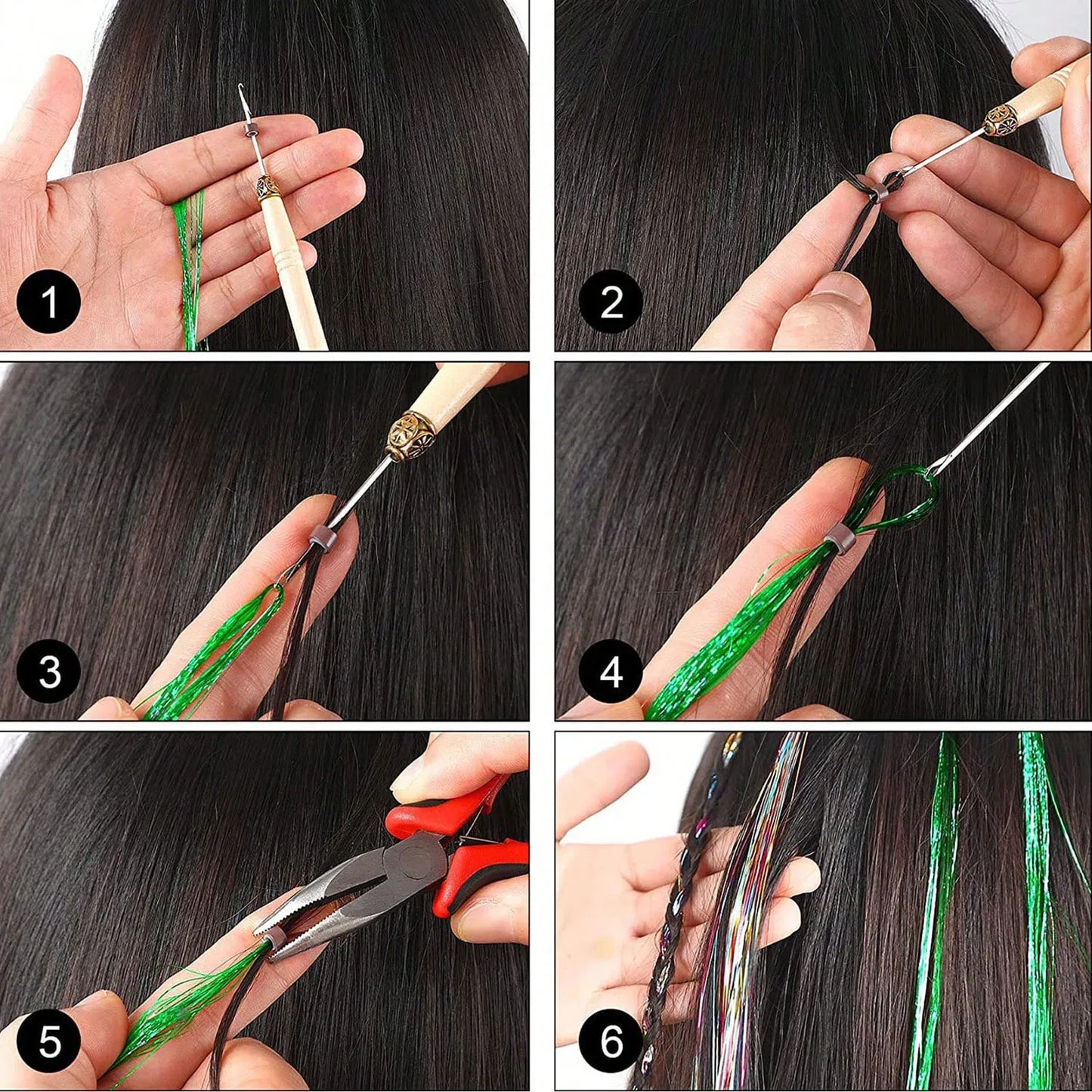 Extension per capelli Tinsel 12 pezzi Accessori per capelli glitterati scintillanti e luccicanti per donne e ragazze per Natale, Capodanno e Halloween