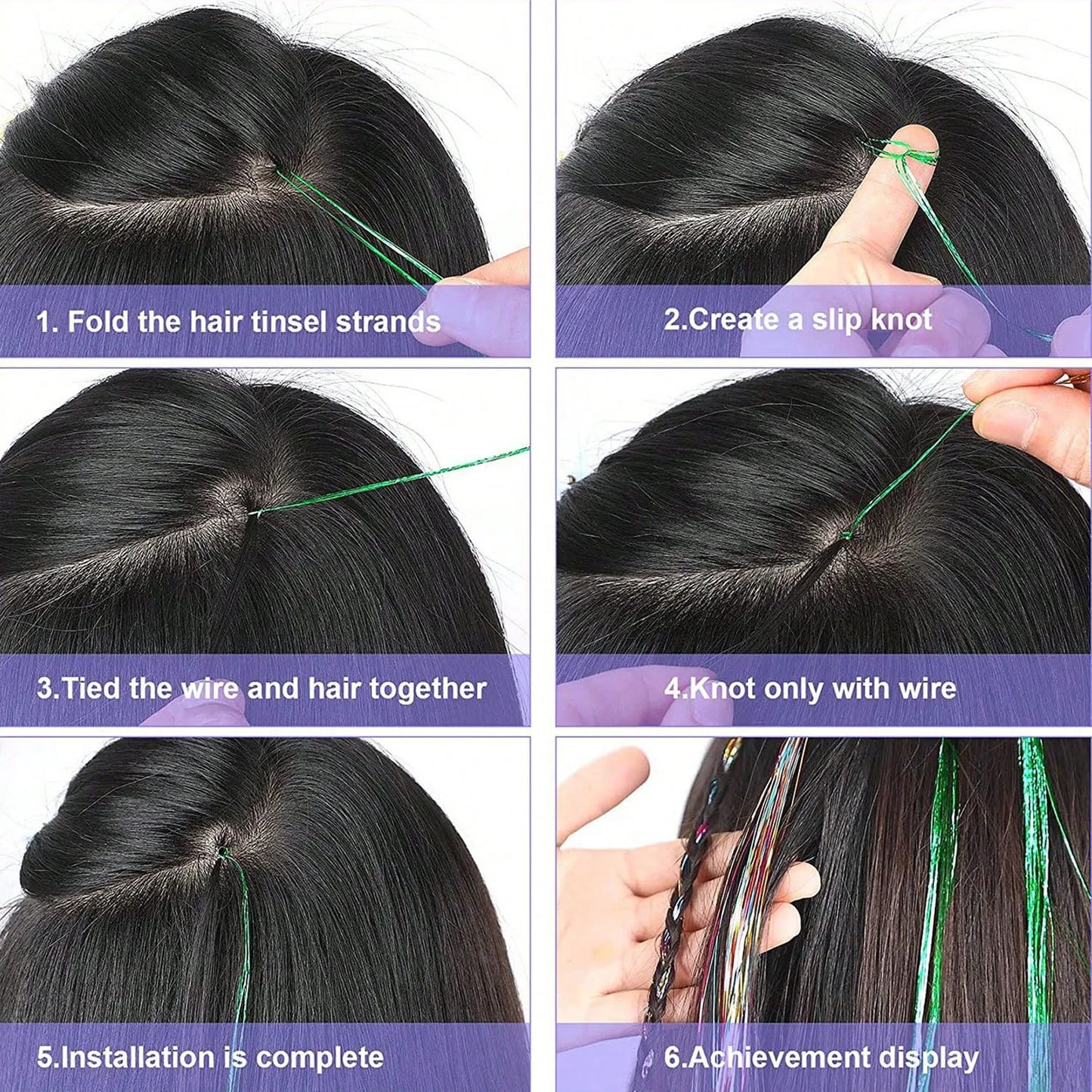 Extension per capelli Tinsel 12 pezzi Accessori per capelli glitterati scintillanti e luccicanti per donne e ragazze per Natale, Capodanno e Halloween