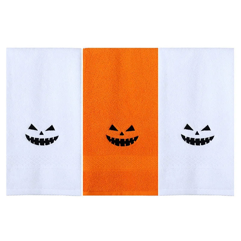Set di 3 asciugamani in cotone ricamato per Halloween, delicati sulla pelle, morbidi, altamente assorbenti, per lavarsi il viso, per fare il bagno e per viaggiare.