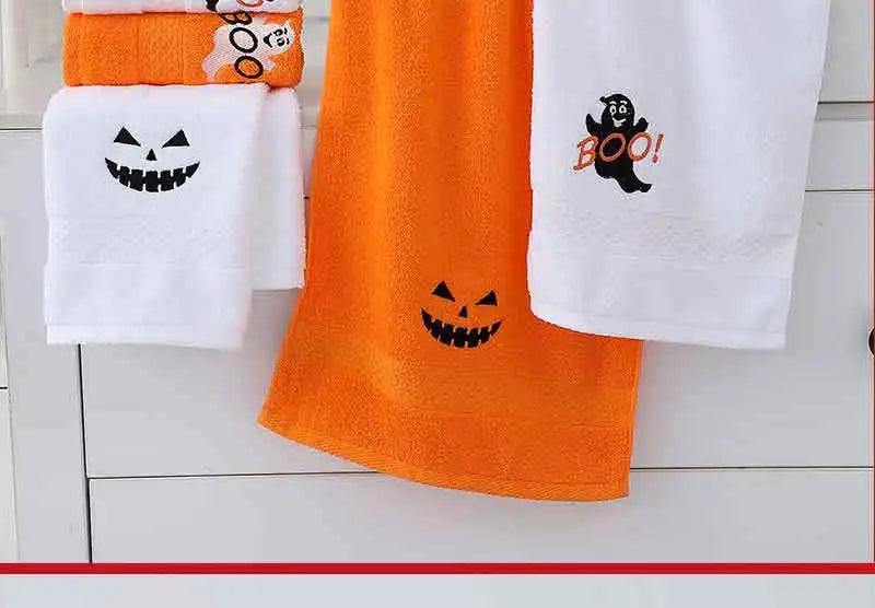 Set di 3 asciugamani in cotone ricamato per Halloween, delicati sulla pelle, morbidi, altamente assorbenti, per lavarsi il viso, per fare il bagno e per viaggiare.