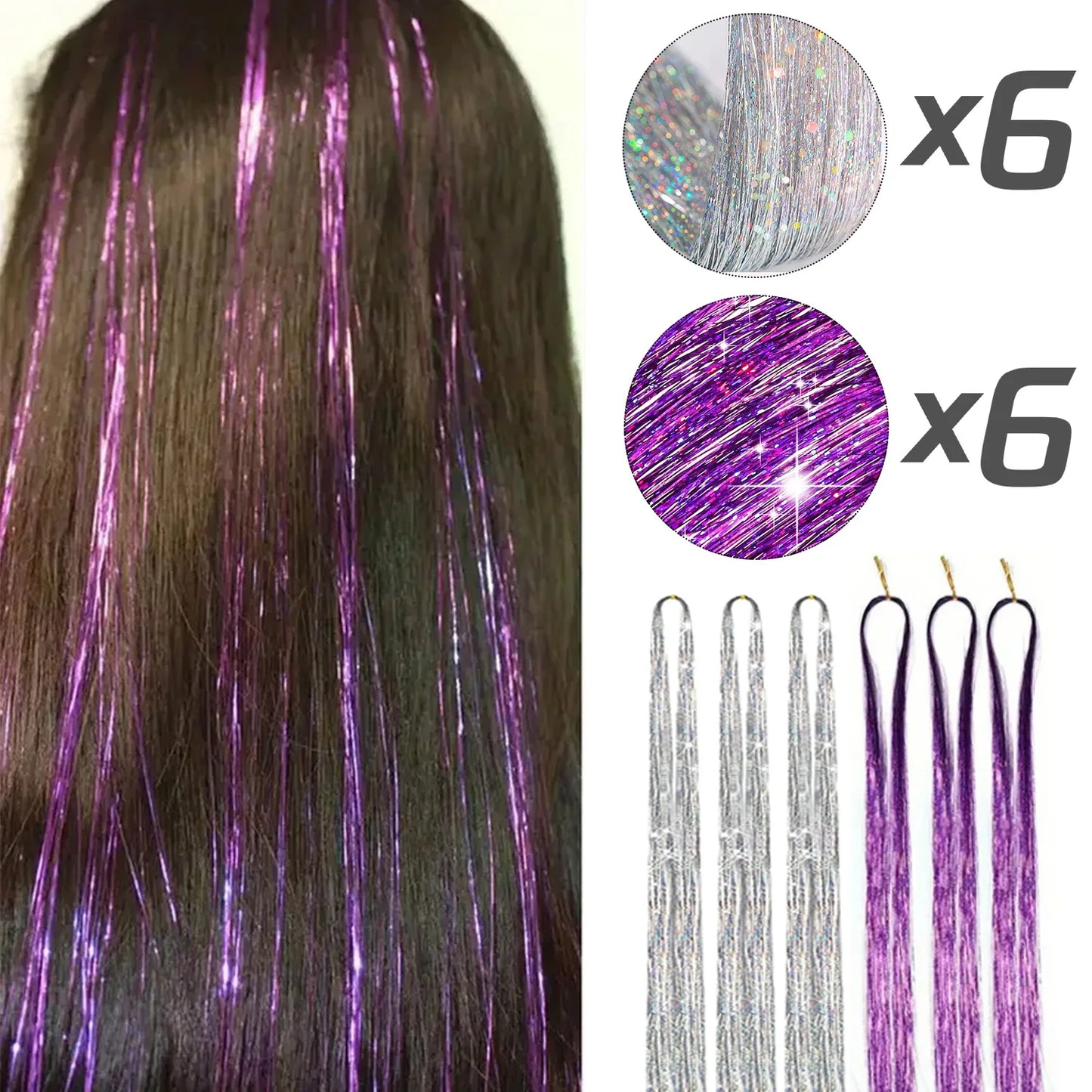 Extension per capelli Tinsel 12 pezzi Accessori per capelli glitterati scintillanti e luccicanti per donne e ragazze per Natale, Capodanno e Halloween