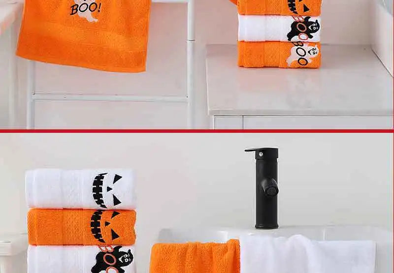 Set di 3 asciugamani in cotone ricamato per Halloween, delicati sulla pelle, morbidi, altamente assorbenti, per lavarsi il viso, per fare il bagno e per viaggiare.