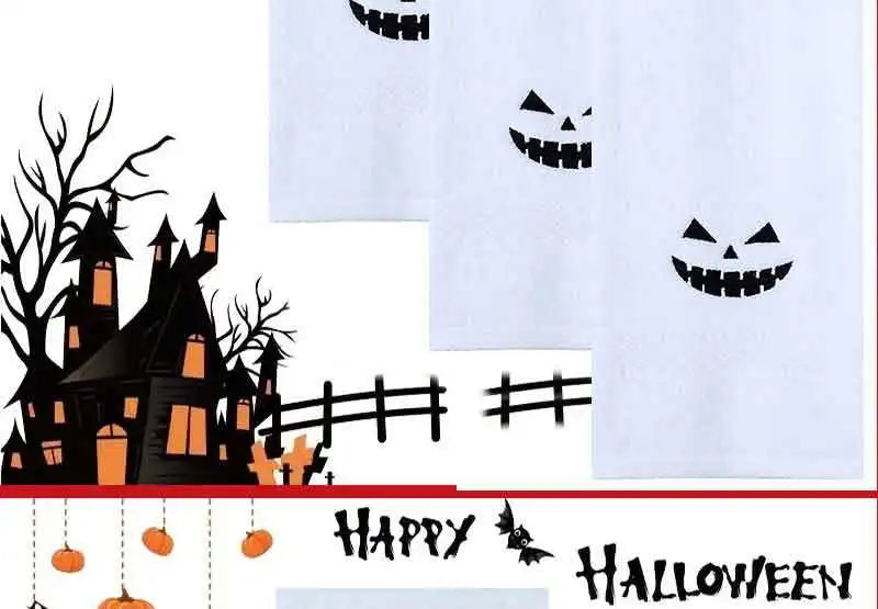 Set di 3 asciugamani in cotone ricamato per Halloween, delicati sulla pelle, morbidi, altamente assorbenti, per lavarsi il viso, per fare il bagno e per viaggiare.