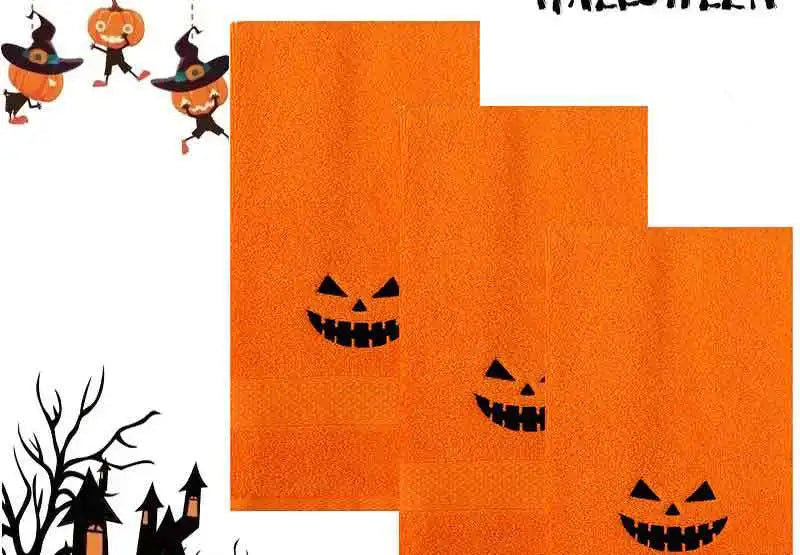 Set di 3 asciugamani in cotone ricamato per Halloween, delicati sulla pelle, morbidi, altamente assorbenti, per lavarsi il viso, per fare il bagno e per viaggiare.