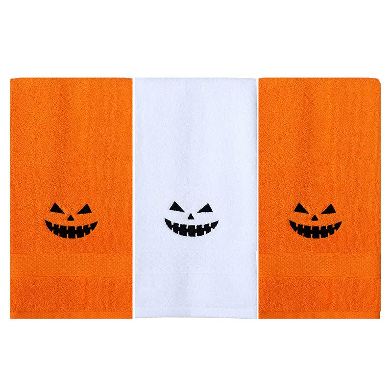 Set di 3 asciugamani in cotone ricamato per Halloween, delicati sulla pelle, morbidi, altamente assorbenti, per lavarsi il viso, per fare il bagno e per viaggiare.