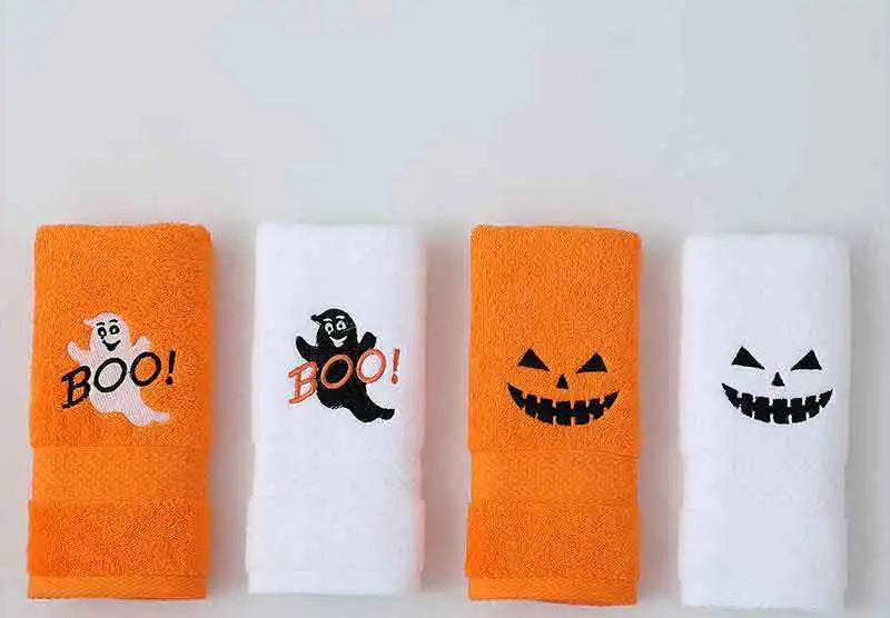 Set di 3 asciugamani in cotone ricamato per Halloween, delicati sulla pelle, morbidi, altamente assorbenti, per lavarsi il viso, per fare il bagno e per viaggiare.