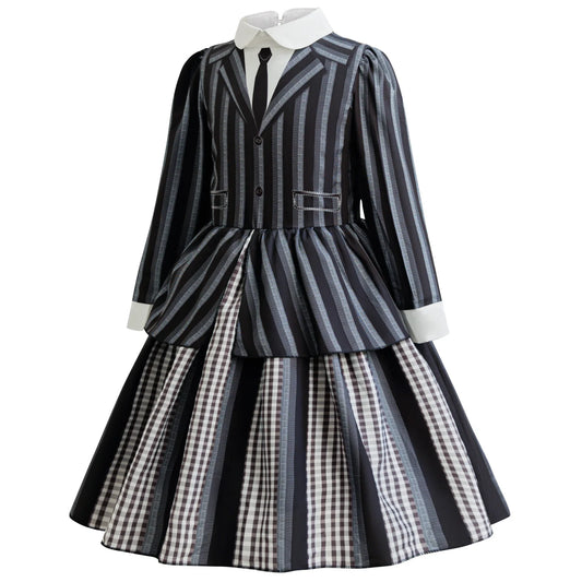 Abito da bambina "Mercoledì Addam Cosplay " Costume di Halloween