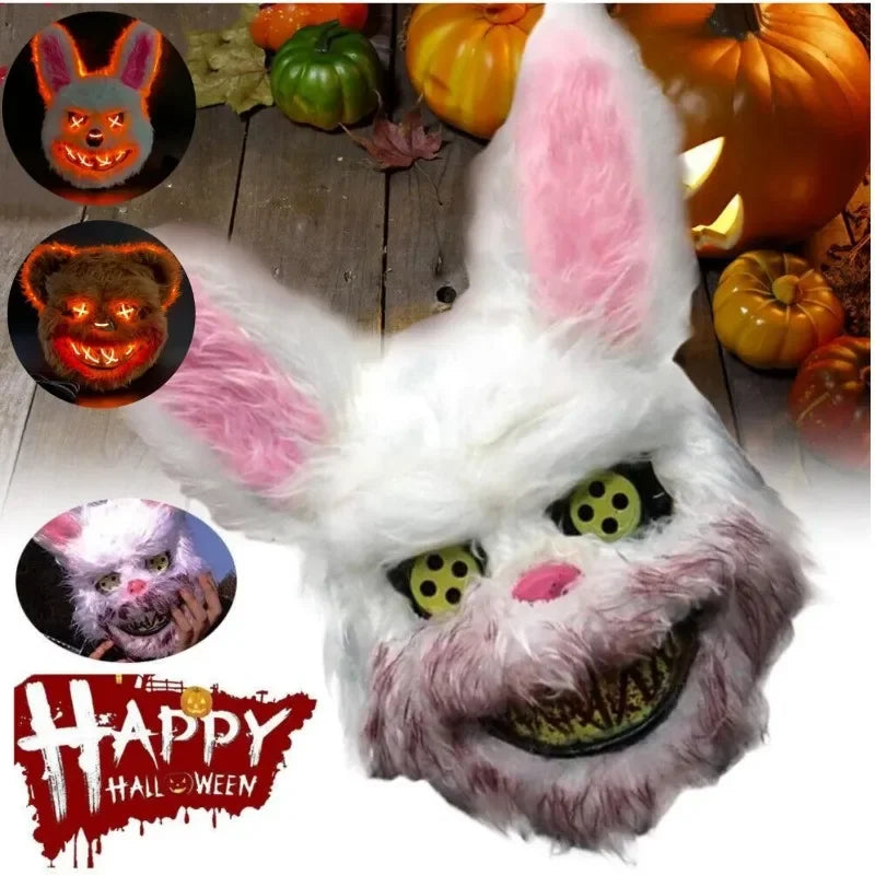Maschera da coniglio e orso insanguinato con LED per Halloween