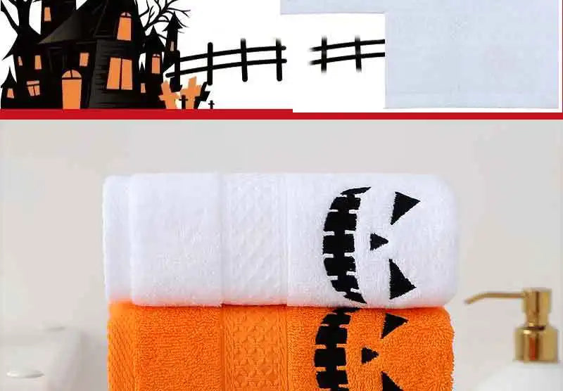 Set di 3 asciugamani in cotone ricamato per Halloween, delicati sulla pelle, morbidi, altamente assorbenti, per lavarsi il viso, per fare il bagno e per viaggiare.