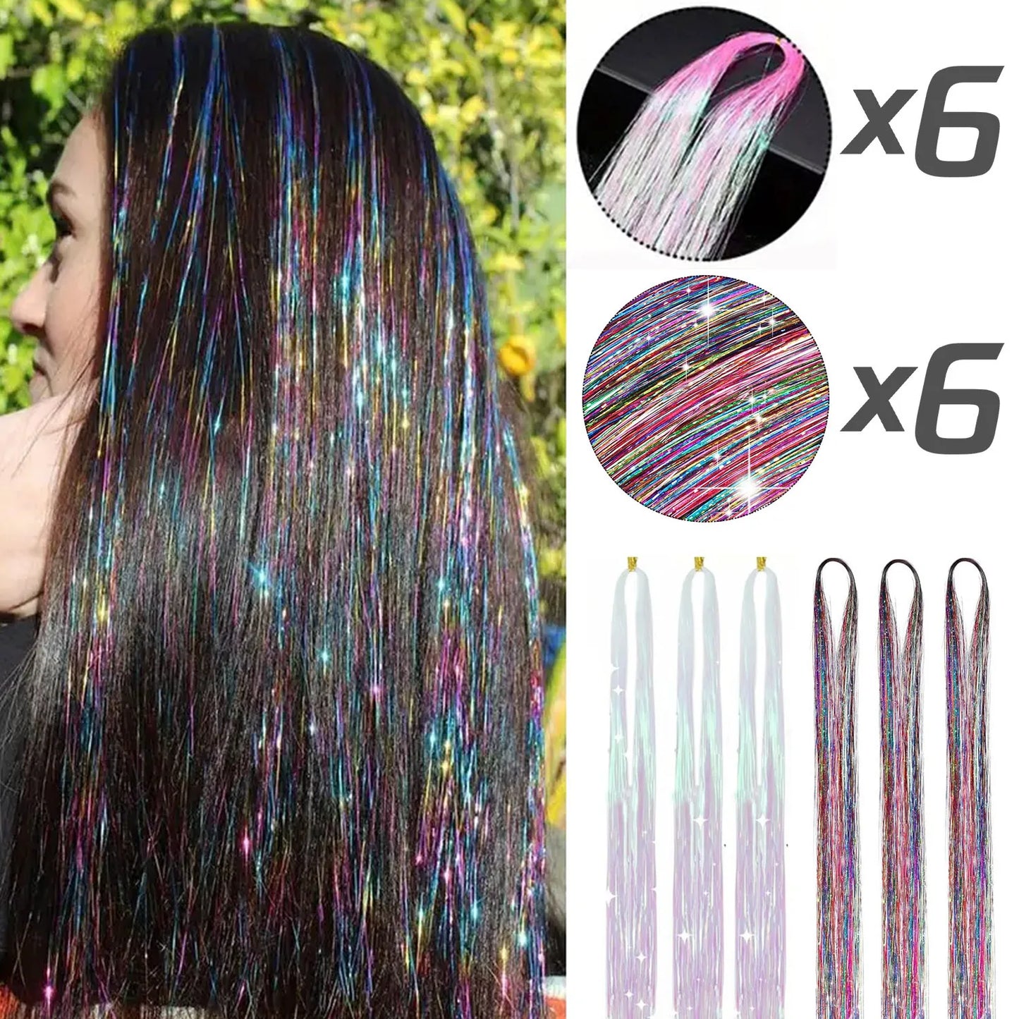 Extension per capelli Tinsel 12 pezzi Accessori per capelli glitterati scintillanti e luccicanti per donne e ragazze per Natale, Capodanno e Halloween