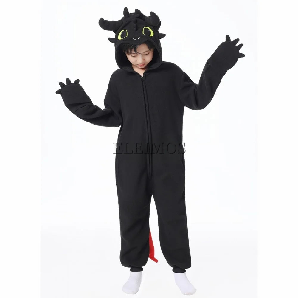 Kids Black White Kigurumi Onesie Adult Women Men Animal Pajamas Halloween Costume Cosplay Jumpsuit Christmas Gift