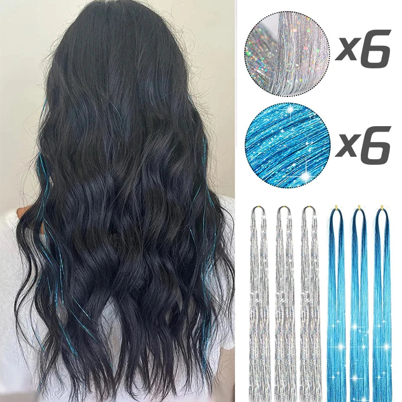 Extension per capelli Tinsel 12 pezzi Accessori per capelli glitterati scintillanti e luccicanti per donne e ragazze per Natale, Capodanno e Halloween