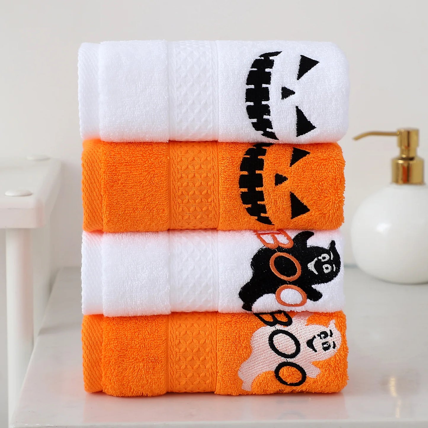 Set di 3 asciugamani in cotone ricamato per Halloween, delicati sulla pelle, morbidi, altamente assorbenti, per lavarsi il viso, per fare il bagno e per viaggiare.
