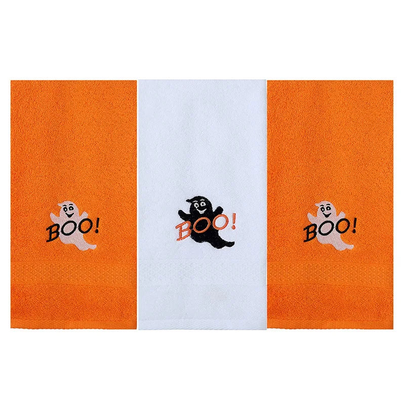Set di 3 asciugamani in cotone ricamato per Halloween, delicati sulla pelle, morbidi, altamente assorbenti, per lavarsi il viso, per fare il bagno e per viaggiare.