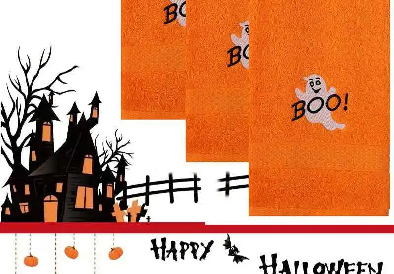 Set di 3 asciugamani in cotone ricamato per Halloween, delicati sulla pelle, morbidi, altamente assorbenti, per lavarsi il viso, per fare il bagno e per viaggiare.