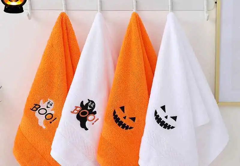 Set di 3 asciugamani in cotone ricamato per Halloween, delicati sulla pelle, morbidi, altamente assorbenti, per lavarsi il viso, per fare il bagno e per viaggiare.