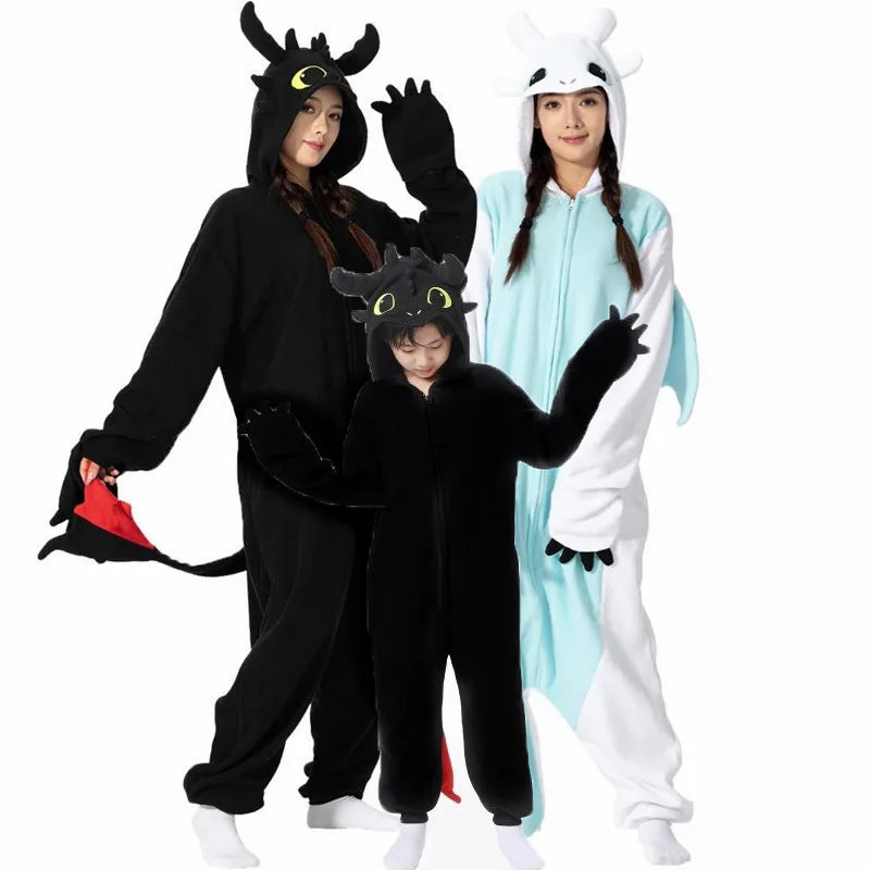 Kids Black White Kigurumi Onesie Adult Women Men Animal Pajamas Halloween Costume Cosplay Jumpsuit Christmas Gift