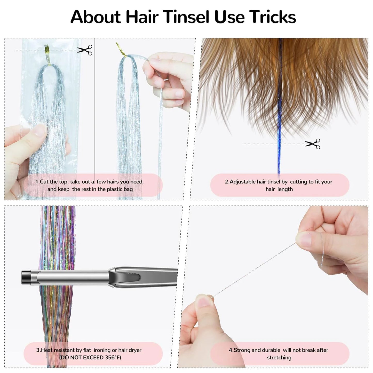 Extension per capelli Tinsel 12 pezzi Accessori per capelli glitterati scintillanti e luccicanti per donne e ragazze per Natale, Capodanno e Halloween