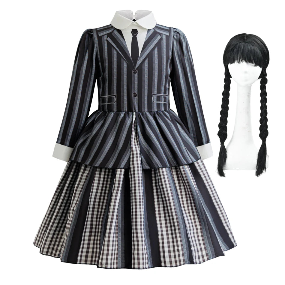 Abito da bambina "Mercoledì Addam Cosplay " Costume di Halloween