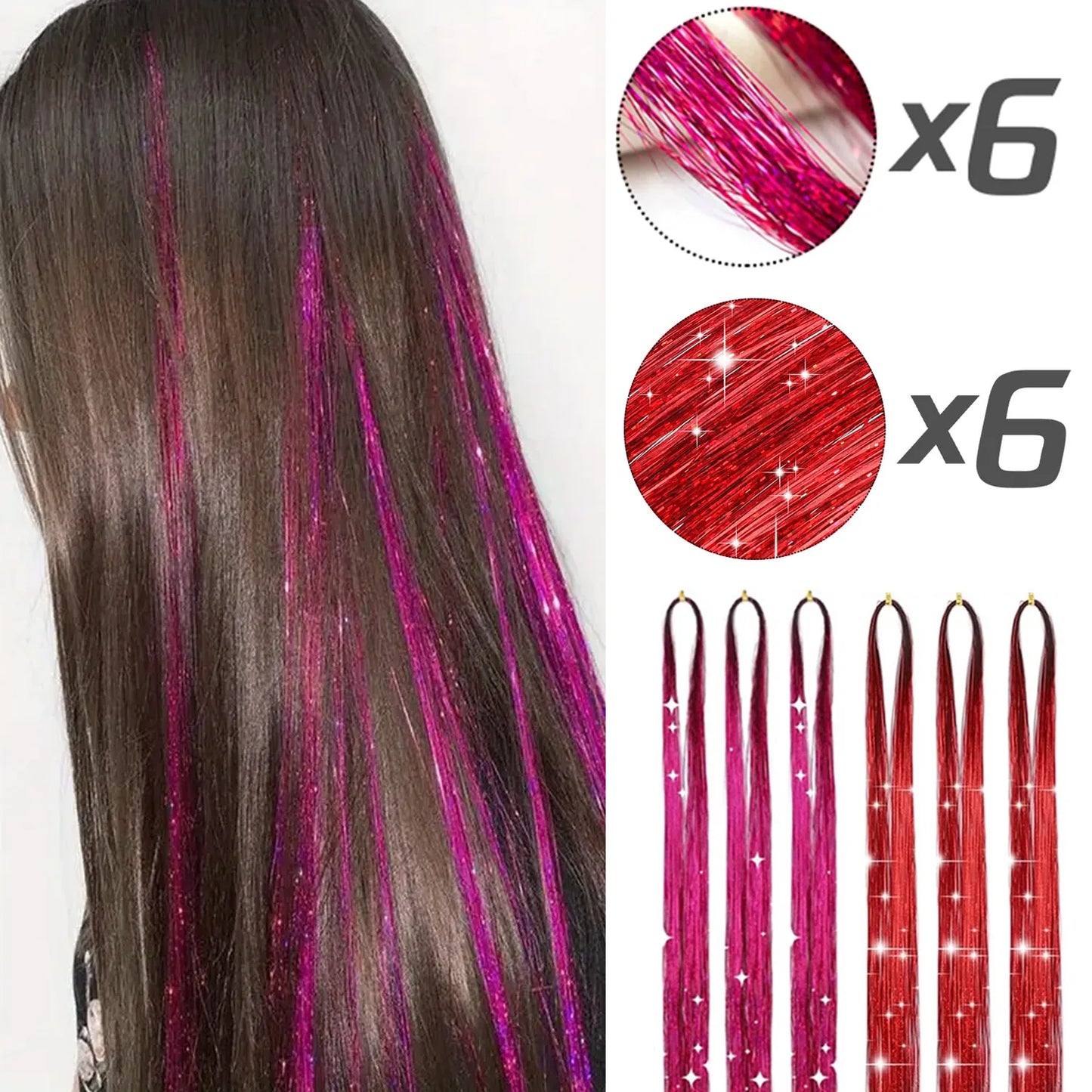 Extension per capelli Tinsel 12 pezzi Accessori per capelli glitterati scintillanti e luccicanti per donne e ragazze per Natale, Capodanno e Halloween
