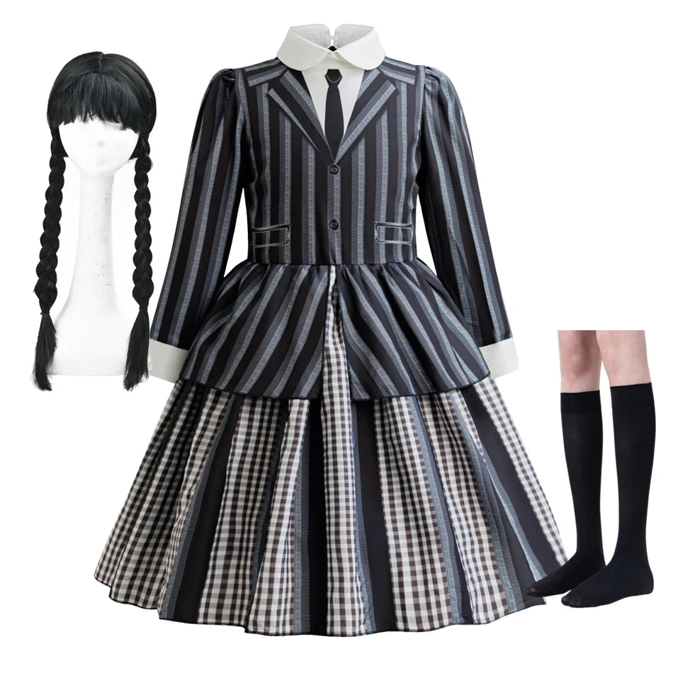 Abito da bambina "Mercoledì Addam Cosplay " Costume di Halloween