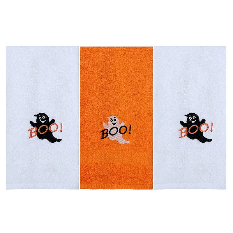 Set di 3 asciugamani in cotone ricamato per Halloween, delicati sulla pelle, morbidi, altamente assorbenti, per lavarsi il viso, per fare il bagno e per viaggiare.