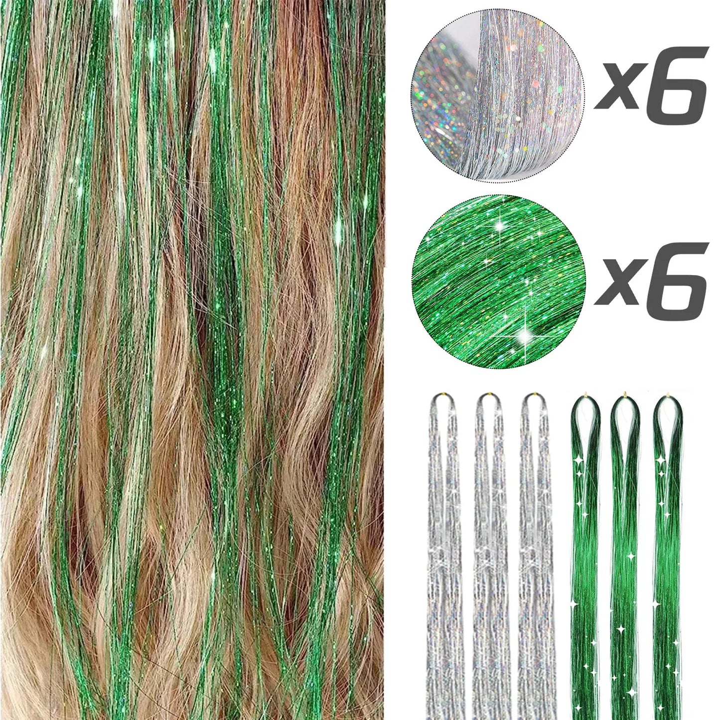 Extension per capelli Tinsel 12 pezzi Accessori per capelli glitterati scintillanti e luccicanti per donne e ragazze per Natale, Capodanno e Halloween