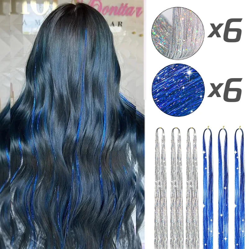 Extension per capelli Tinsel 12 pezzi Accessori per capelli glitterati scintillanti e luccicanti per donne e ragazze per Natale, Capodanno e Halloween