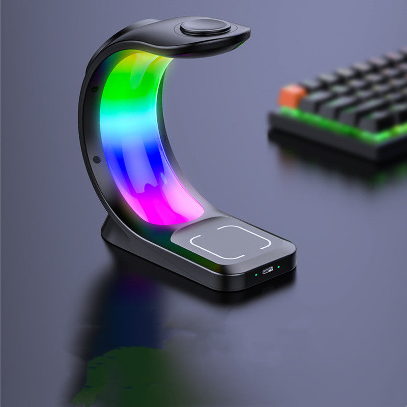 Caricabatterie wireless magnetico 4 in 1 con ricarica rapida per smartphone Stazione di ricarica con luce d'atmosfera per Airpods Pro, iPhone e Apple Watch