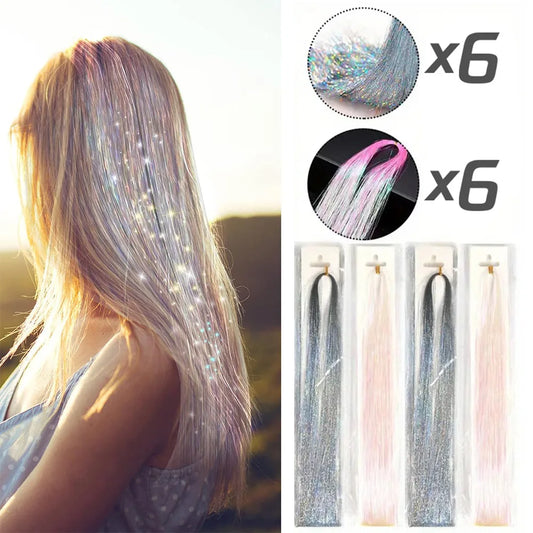 Extension per capelli Tinsel 12 pezzi Accessori per capelli glitterati scintillanti e luccicanti per donne e ragazze per Natale, Capodanno e Halloween