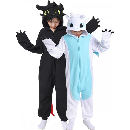 Kids Black White Kigurumi Onesie Adult Women Men Animal Pajamas Halloween Costume Cosplay Jumpsuit Christmas Gift