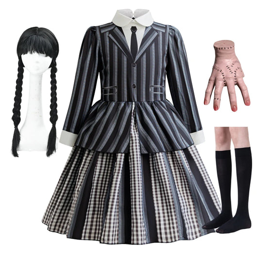 Abito da bambina "Mercoledì Addam Cosplay " Costume di Halloween